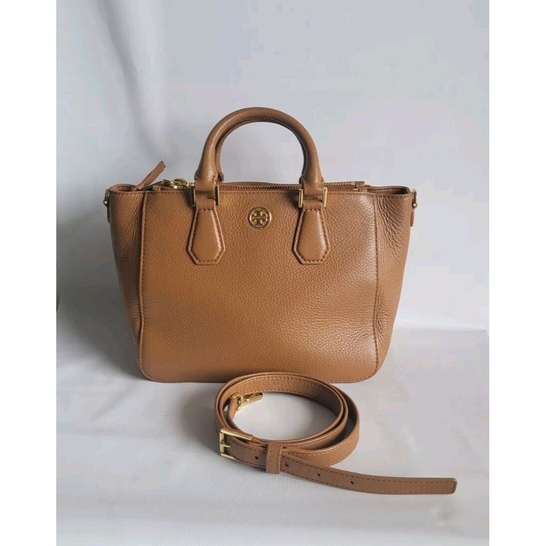 Tory Burch Cognac Pebbled Leather Mini Satchel With Strap